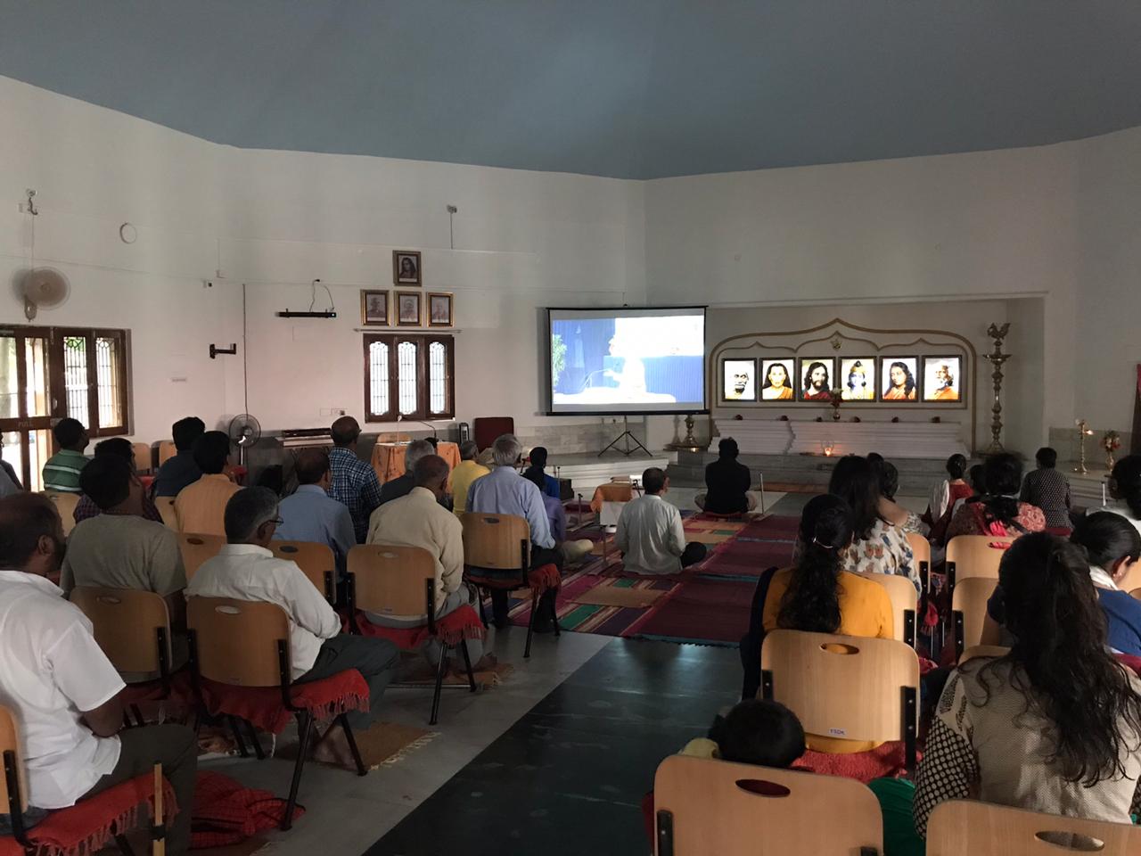 Livestream in the main hall of the mandir